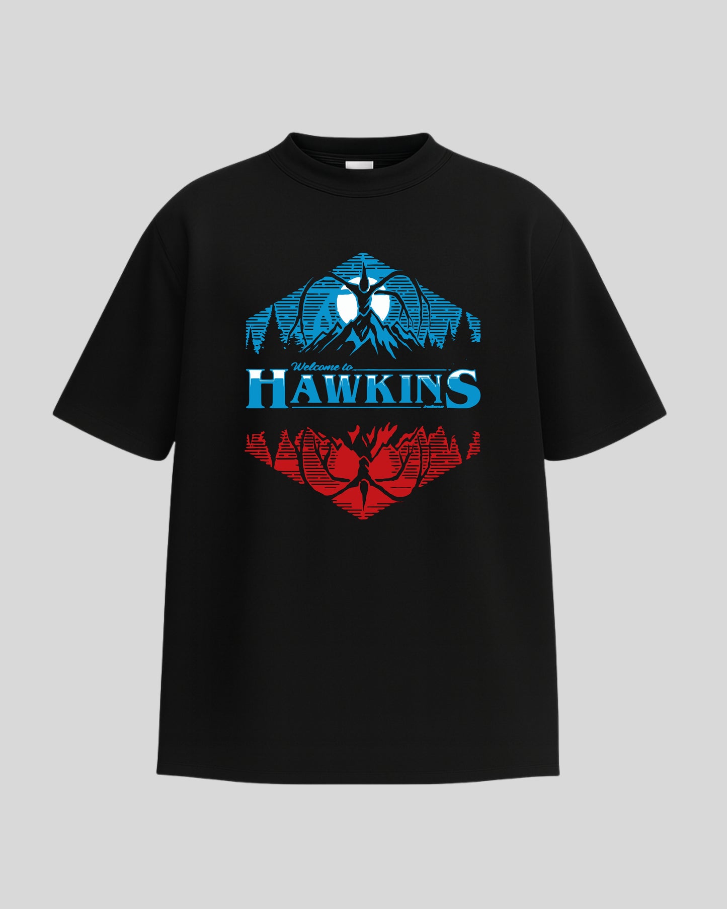 Hawkins Welcome Graphic T-Shirt – Retro Blue & Red