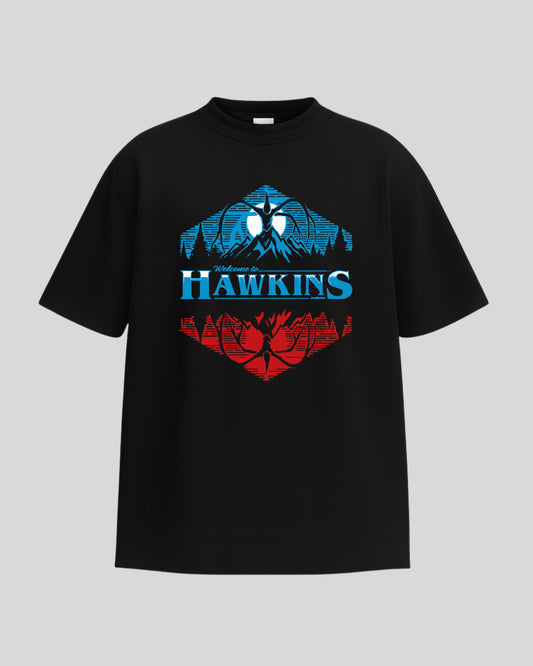 Hawkins Welcome Graphic T-Shirt – Retro Blue & Red